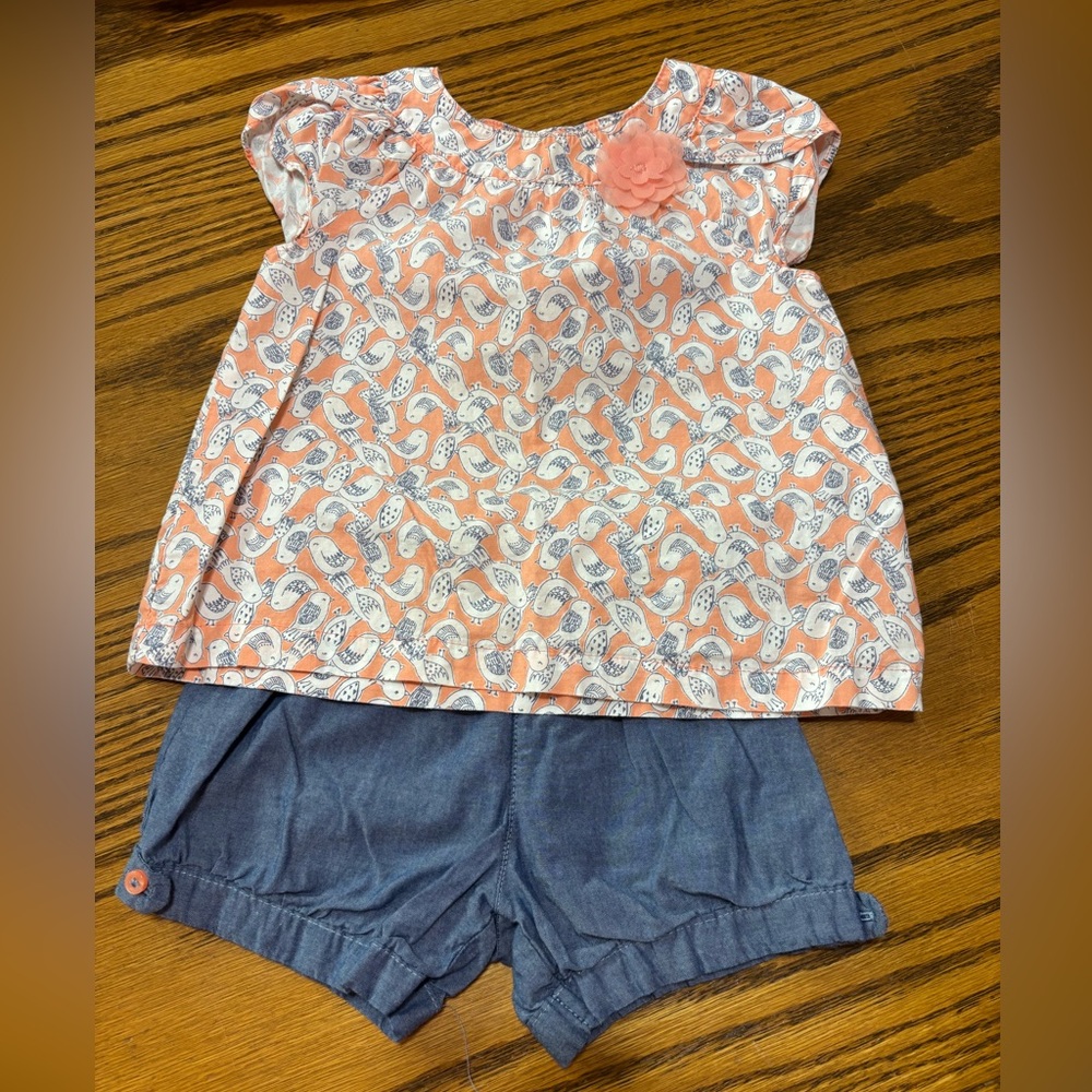 Carter’s Peach Paisley Top and Blue Shorts Set
Girls 18 months